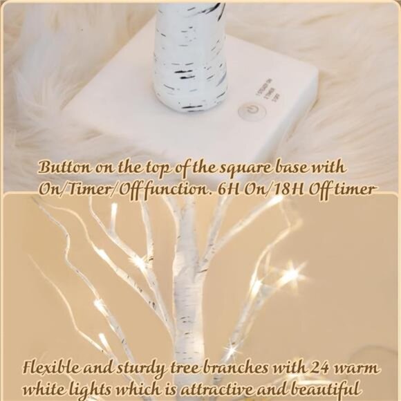 Artificial Tree for Table Decor, 2FT Birch Tree with LED Lights, Warm White - Picture 3 of 7